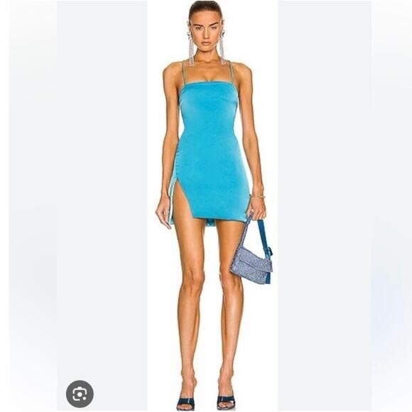 NWT The Attico Mini Abito Fujiko Blue Strappy Mini Satin Dress
